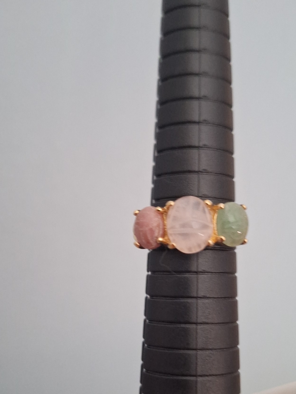 Source Unknown Gold Ring with Rose, Pink and Green Stones